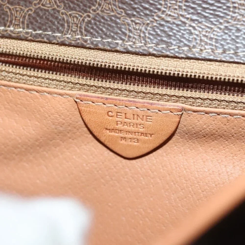 Authentic CELINE Macadam Canvas Shoulder Bag PVC Leather Brown Gold - Picture 4 of 16